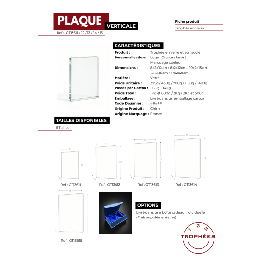 PLAQUE VERTICALE fiche produit