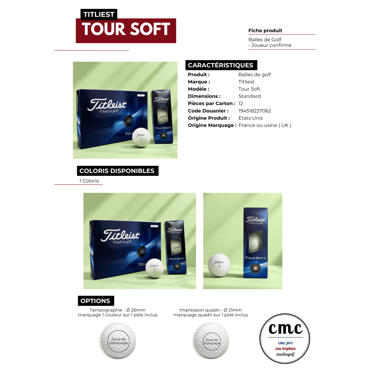 TITLEIST TOUR SOFT fiche produit